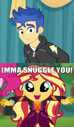 Size: 532x908 | Tagged: safe, artist:mlpfan3991, flash sentry, sunset shimmer, equestria girls, equestria girls series, g4, wake up!, spoiler:choose your own ending (season 2), spoiler:eqg series (season 2), caption, female, geode of empathy, image macro, magical geodes, male, meme, ship:flashimmer, shipping, straight, text