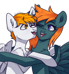 Size: 2500x2676 | Tagged: safe, artist:chibadeer, oc, oc only, pegasus, pony, female, high res, hug, male, mare, stallion