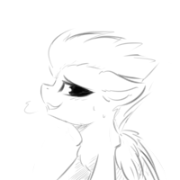 Size: 200x200 | Tagged: safe, artist:d.w.h.cn, spitfire, pegasus, pony, g4, chest fluff, female, floppy ears, grayscale, looking at you, mare, monochrome, picture for breezies, sketch, smiling, solo
