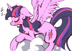 Size: 1822x1273 | Tagged: safe, artist:tohupo, twilight sparkle, alicorn, pony, g4, blushing, cloud, cute, eyes closed, female, mare, on a cloud, onomatopoeia, simple background, sleeping, snot bubble, solo, sound effects, twiabetes, twilight sparkle (alicorn), white background, zzz