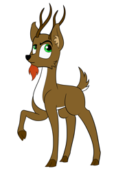 Size: 1889x2796 | Tagged: safe, artist:jacktality, oc, oc only, oc:renn, deer, beard, cloven hooves, colored, deer oc, deer tail, facial hair, flat colors, green eyes, looking up, male, raised hoof, raised leg, requested art