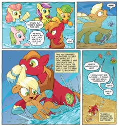 Size: 736x777 | Tagged: safe, artist:caseycoller, idw, official comic, apple bumpkin, applejack, big macintosh, gala appleby, lavender fritter, red gala, earth pony, pony, g4, spoiler:comic, spoiler:comic85, apple family member, colt, comic, female, filly, foal, male, siblings, sisters, speech bubble, younger