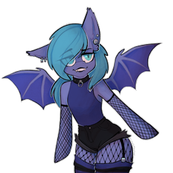 Size: 2048x2048 | Tagged: safe, artist:earthpone, oc, oc only, bat pony, anthro, collar, emo, fishnet stockings, goth, high res, male, piercing, simple background, solo, suspenders, thighs, transparent background, trap