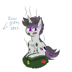 Size: 1750x1750 | Tagged: safe, artist:inky scroll, oc, oc only, oc:inky scroll, pony, unicorn, covered in trash, eww stinky inky, male, simple background, solo, stallion, transparent background