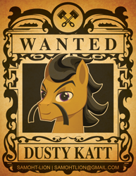 Size: 2550x3300 | Tagged: safe, artist:samoht-lion, oc, oc only, oc:dusty katt, earth pony, pony, bust, earth pony oc, facial hair, high res, male, moustache, solo, stallion, text, wanted poster