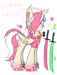 Size: 888x1150 | Tagged: safe, artist:didun850, oc, oc only, oc:feather breeze, changeling, pegasus, pony, clothes, disguise, disguised changeling, ear piercing, earring, female, jewelry, katana, mare, pegasus oc, piercing, simple background, solo, sword, transparent background, weapon, wings