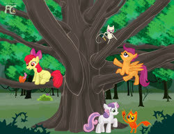 Size: 999x772 | Tagged: safe, artist:kelseyleah, apple bloom, scootaloo, sweetie belle, g4, adventure time, cutie mark crusaders, forest, male, tree