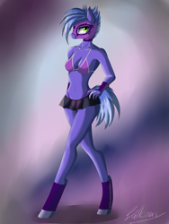 Size: 2121x2828 | Tagged: safe, artist:dreamyartcosplay, oc, oc only, oc:night blossom, earth pony, anthro, unguligrade anthro, abstract background, anthro oc, bra, clothes, earth pony oc, female, high res, leg warmers, legs, mare, mask, miniskirt, not luna, panties, see-through, see-through skirt, skirt, solo, thong, underwear, wrestler