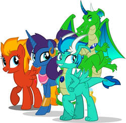 Size: 613x597 | Tagged: safe, oc, oc only, oc:burning heart, oc:crystal scale, oc:destiny, oc:ever wish, genie, pegasus, pony, adopted daughter, family, father and child, father and daughter, female, half-spirit, husband and wife, interspecies offspring, male, mother and child, mother and daughter, oc x oc, offspring, pegasus oc, shipping, siblings, simple background, sisters, spirit, white background