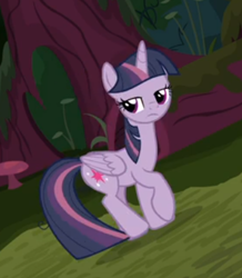Size: 363x416 | Tagged: safe, screencap, mean twilight sparkle, pony, g4, the mean 6, cropped, female, lidded eyes, raised hoof, solo