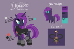 Size: 3000x2000 | Tagged: safe, artist:sugar morning, oc, oc only, oc:demure, pony, unicorn, high res, reference sheet, simple background, solo, text