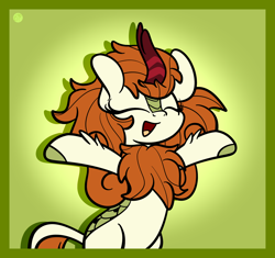 Size: 2198x2070 | Tagged: dead source, safe, artist:php142, autumn blaze, kirin, g4, sounds of silence, arms wide open, awwtumn blaze, cute, eyes closed, female, high res, open mouth, singing, solo