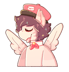 Size: 1190x1248 | Tagged: safe, artist:rigbythememe, oc, oc only, oc:dandyletters (rigbythememe), pegasus, pony, bust, eyes closed, hat, male, simple background, solo, stallion, tongue out, transparent background