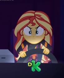 Size: 620x754 | Tagged: safe, screencap, sunset shimmer, equestria girls, equestria girls specials, g4, my little pony equestria girls: better together, my little pony equestria girls: sunset's backstage pass, angry, cropped, discovery kids, driving, female, solo