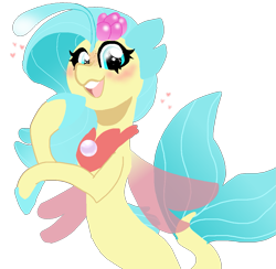 Size: 1085x1060 | Tagged: safe, artist:nootaz, princess skystar, seapony (g4), g4, my little pony: the movie, blushing, female, fish tail, flower, flower in hair, jewelry, lineless, looking at you, necklace, open mouth, pearl necklace, simple background, smiling, solo, transparent background