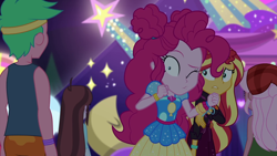 Size: 1920x1080 | Tagged: safe, screencap, lemon zack, pinkie pie, raspberry lilac, sunset shimmer, velvet sky, human, equestria girls, equestria girls specials, g4, my little pony equestria girls: better together, my little pony equestria girls: sunset's backstage pass, background human, female, male