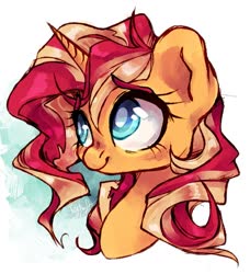 Size: 983x1080 | Tagged: safe, artist:angrygem, sunset shimmer, pony, unicorn, g4, bust, colored pupils, cute, female, mare, partial background, portrait, shimmerbetes, smiling, solo