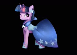 Size: 1754x1240 | Tagged: safe, artist:t0zona, twilight sparkle, pony, unicorn, g4, the best night ever, black background, clothes, cute, dress, female, gala dress, mare, one eye closed, simple background, solo, starry eyes, twiabetes, unicorn twilight, wingding eyes, wink