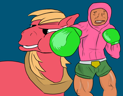 Size: 1730x1353 | Tagged: safe, artist:dashusethetrashcan, big macintosh, earth pony, human, pony, g4, boxing, cringing, derrick not a fish, little mac (punch-out!!), male, punch, punch-out!!, sports, stallion