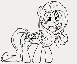 Size: 738x616 | Tagged: safe, artist:dotkwa, fluttershy, pegasus, pony, g4, cute, female, food, grayscale, ice cream, mare, monochrome, shyabetes, simple background, solo, white background, wing hands, wing hold, wings