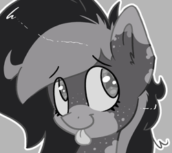 Size: 1687x1500 | Tagged: safe, artist:northwindsmlp, oc, oc only, oc:chocolate milk, oc:cocoa milk, earth pony, pony, bust, female, mare, monochrome, portrait, solo, tongue out
