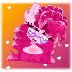 Size: 768x768 | Tagged: safe, artist:xsugarkittyx, pinkie pie, earth pony, anthro, g4, ahegao, bust, ear fluff, female, glasses, heart eyes, open mouth, solo, tongue out, wingding eyes