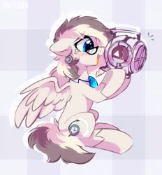 Size: 1926x2076 | Tagged: safe, artist:mirtash, oc, oc only, oc:riley, pegasus, pony, robot, robot pony, glasses, hoof hold, looking at something, open mouth, personality core, portal (valve), profile, sitting, spread wings, wings
