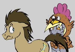 Size: 1012x700 | Tagged: safe, artist:jellymaggot, derpy hooves, doctor whooves, time turner, earth pony, pegasus, pony, g4, 4chan, biting, chicken hat, cute, drawthread, duo, simple background, tail bite