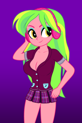 Size: 2000x3000 | Tagged: safe, edit, editor:ah96, lemon zest, equestria girls, g4, my little pony equestria girls: friendship games, adorasexy, big breasts, breast edit, breasts, busty lemon zest, cleavage, clothes, crystal prep academy uniform, cute, female, gradient background, hand on hip, headphones, high res, miniskirt, ms paint, plaid skirt, pleated skirt, school uniform, sexy, skirt, solo, stupid sexy lemon zest, thighs