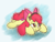 Size: 1150x875 | Tagged: safe, artist:litrojia, apple bloom, earth pony, pony, g4, abstract background, adorabloom, cute, female, filly, headphones, lying down, prone, sketchy, smiling, solo