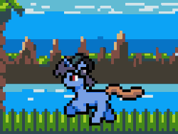 Size: 256x192 | Tagged: safe, artist:bitassembly, oc, oc only, oc:shadow strike, pony, unicorn, animated, gif, green hill zone, male, monkey tail, palm tree, pixel art, running, solo, sonic the hedgehog, sonic the hedgehog (series), spin dash, tree