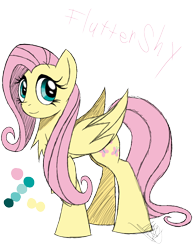 Size: 888x1150 | Tagged: safe, artist:didun850, fluttershy, pegasus, pony, g4, chest fluff, female, mare, signature, smiling, solo, text