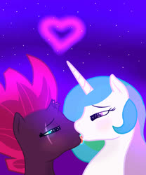 Size: 816x980 | Tagged: safe, artist:missxxfofa123, princess celestia, tempest shadow, pony, g4, female, kissing, lesbian, shipping, tempestia