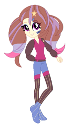 Size: 323x590 | Tagged: safe, artist:cookiechans2, artist:nightcorecat123, oc, oc only, oc:star slugger, equestria girls, g4, bandaid, base used, belt, clothes, commission, equestria girls-ified, eyeshadow, female, makeup, multicolored hair, shirt, shorts, simple background, socks, solo, stockings, thigh highs, white background