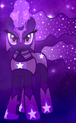 Size: 354x574 | Tagged: safe, artist:missxxfofa123, oc, oc only, pony, armor, ethereal mane, glowing horn, horn, solo, starry background, starry eyes, starry mane, wingding eyes