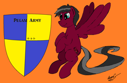 Size: 1652x1076 | Tagged: safe, artist:lucas_gaxiola, oc, oc only, pegasus, pony, male, pegasus oc, shield, signature, stallion, text, wings
