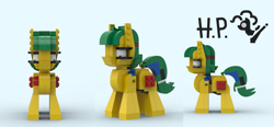 Size: 1725x800 | Tagged: safe, artist:horsepen, oc, oc only, oc:blocky bits, earth pony, pony, 3d, female, lego, lego digital designer, logo