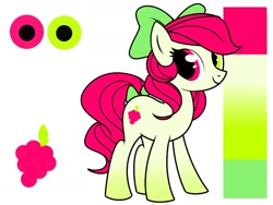 Size: 1280x960 | Tagged: safe, oc, oc only, earth pony, pony, bow, earth pony oc, hair bow, heterochromia, not apple bloom, reference sheet, simple background, smiling, solo, white background