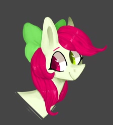 Size: 921x1024 | Tagged: safe, oc, oc only, earth pony, pony, bow, bust, dark background, earth pony oc, hair bow, heart eyes, heterochromia, not apple bloom, smiling, solo, wingding eyes
