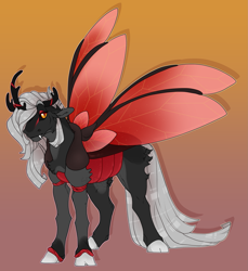 Size: 1847x2020 | Tagged: safe, artist:seffiron, oc, oc only, oc:ruby love, hybrid, pony, offspring, parent:lord tirek, parent:queen chrysalis, red changeling, solo