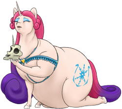 Size: 1200x1067 | Tagged: safe, artist:soobel, princess amore, pony, unicorn, g4, alas poor yorick, fat, female, hamlet, mare, obese, simple background, skull, solo, transparent background