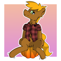 Size: 2400x2400 | Tagged: safe, artist:tav, oc, oc only, oc:mox, pony, clothes, featureless crotch, food, high res, shirt, sitting, smiling, solo