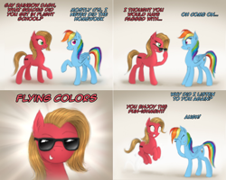 Size: 2002x1602 | Tagged: safe, artist:magfen, rainbow dash, oc, oc:pun, pony, ask pun, g4, ask, pronking, pun, sunglasses