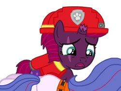 Size: 1440x1080 | Tagged: safe, artist:徐詩珮, fizzlepop berrytwist, tempest shadow, oc, oc:aurora (tempest's mother), series:sprglitemplight diary, series:sprglitemplight life jacket days, series:springshadowdrops diary, series:springshadowdrops life jacket days, g4, alternate universe, clothes, female, lifejacket, marshall (paw patrol), mother and child, mother and daughter, paw patrol, simple background, transparent background