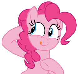 Size: 2828x2675 | Tagged: safe, artist:sketchmcreations, pinkie pie, earth pony, pony, g4, the one where pinkie pie knows, cute, diapinkes, female, hammerspace hair, high res, mare, pinkie's magic hair, raised hoof, simple background, smiling, solo, tongue out, transparent background, vector
