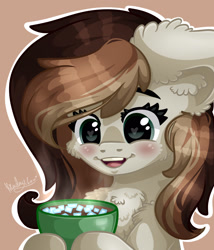 Size: 1800x2100 | Tagged: safe, artist:kindny-chan, oc, oc only, pony, coffee, female, food, mare, marshmallow, solo