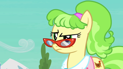 Size: 1280x720 | Tagged: safe, screencap, chickadee, ms. peachbottom, earth pony, pony, g4, games ponies play, female, glasses, mare, solo