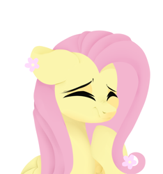 Size: 1500x1600 | Tagged: safe, alternate version, artist:shiny-dust, fluttershy, pegasus, pony, g4, bust, cute, eyes closed, floppy ears, folded wings, nose wrinkle, portrait, shyabetes, simple background, solo, white background, wings
