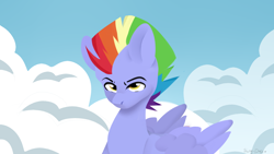 Size: 1366x768 | Tagged: safe, artist:shiny-dust, bow hothoof, pegasus, pony, g4, cloud, solo, younger