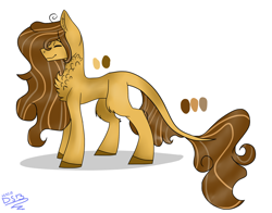 Size: 2500x1963 | Tagged: safe, artist:toptian, oc, oc only, earth pony, pony, chest fluff, earth pony oc, eyes closed, leonine tail, signature, simple background, solo, white background